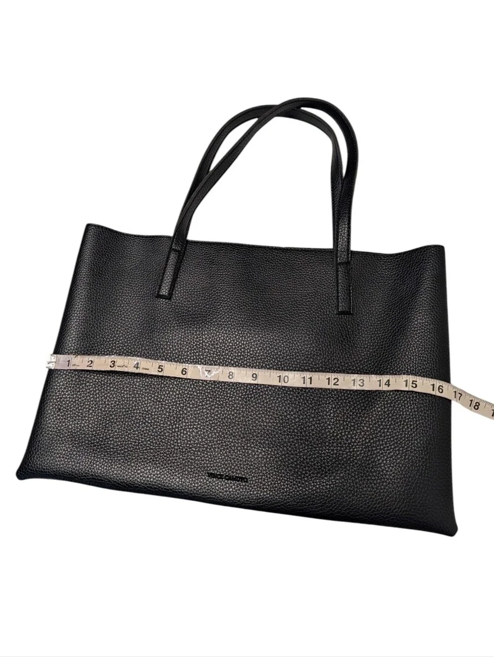Vince Camuto Black Pebbled Tote Bag Gray Stripe Large Shoulder Bag
